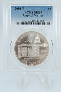 2001-P PCGS MS69 Capitol Visitor Commemorative Silver Dollar Business Strike
