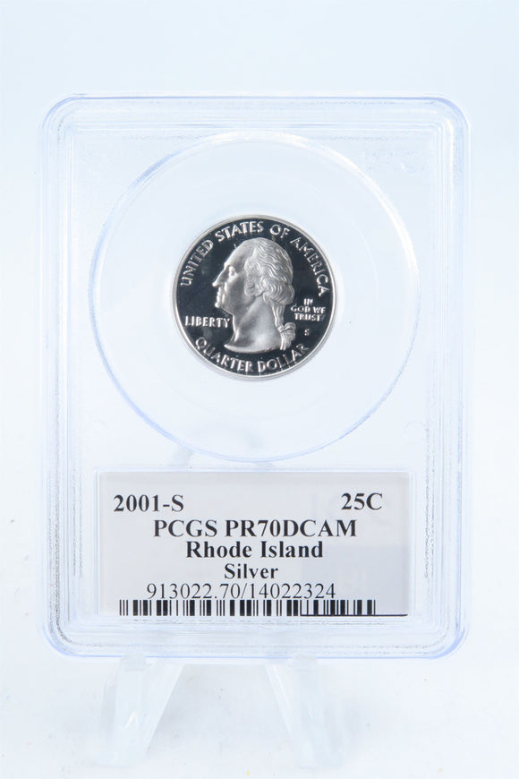 2001-S PCGS PR70DCAM Silver Rhode Island State Quarter Proof 25C