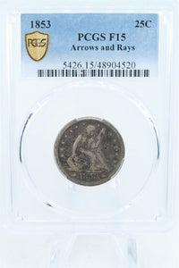 1853-P PCGS F15 Liberty Seated Quarter Business Strike 25C