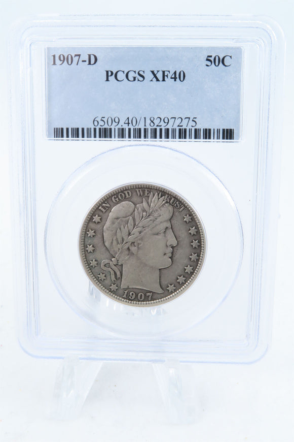 1907-D PCGS XF40 Barber Half Dollar Business Strike 50C