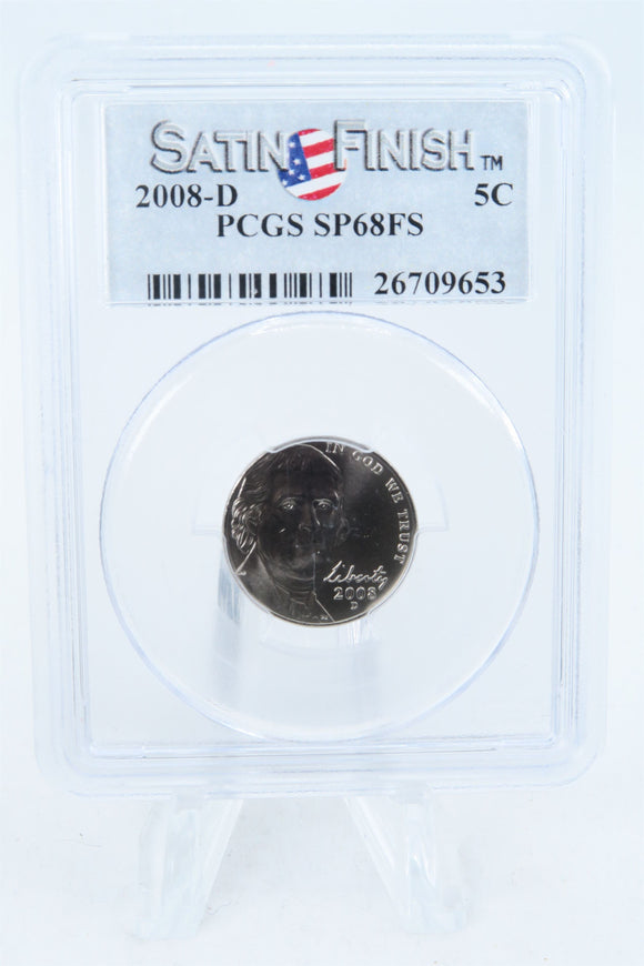 2008-D PCGS SP68FS Satin Finish Full Steps Jefferson Nickel 5C