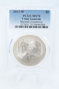 2013-W PCGS MS70 5 Star Generals Silver Modern Commemorative Dollar