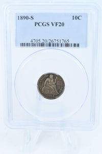 1890-S PCGS VF20 Liberty Seated Dime Business Strike 10C