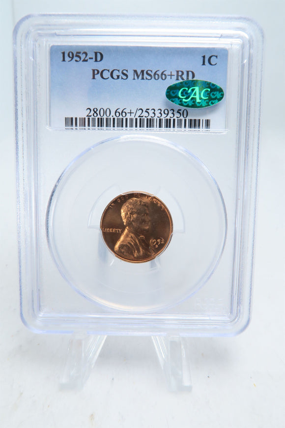 1952-D PCGS MS66+RD Lincoln What Cent Business Strike 1C
