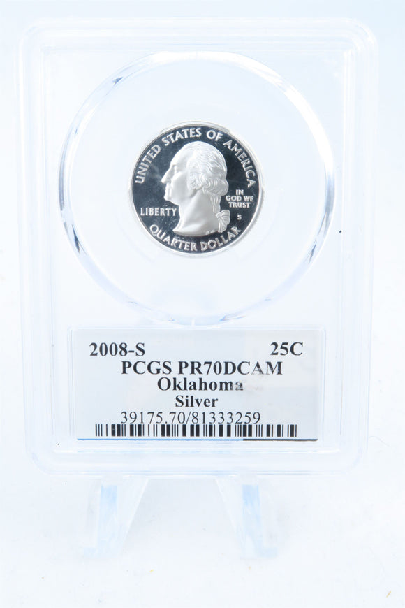 2008-S PCGS PR70DCAM Silver Oklahoma State Quarter Proof 25C