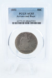 1853-P PCGS AG03 Liberty Seated Half Dollar Business Strike 50C