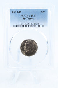 1938-D PCGS MS67 Jefferson Nickel Business Strike 5C