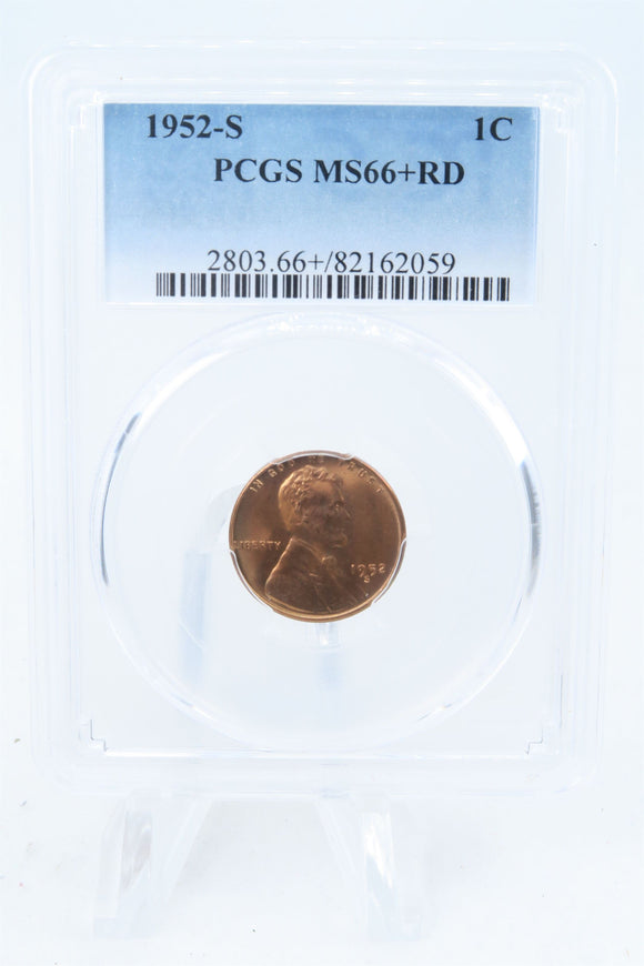 1952-S PCGS MS66+RD Lincoln Wheat Cent Business Strike 1C