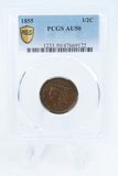 1855-P PCGS AU50BN Braided Hair Half Cent Business Strike 1/2C