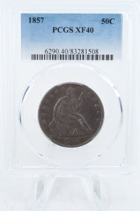 1857-P PCGS XF40 Liberty Seated Half Dollar Business Strike 50C