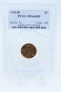 1954-D PCGS MS66RD Lincoln Wheat Cent Business Strike 1C