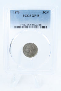 1870-P PCGS XF45 Three (3) Cent Nickel Business Strike 3CN