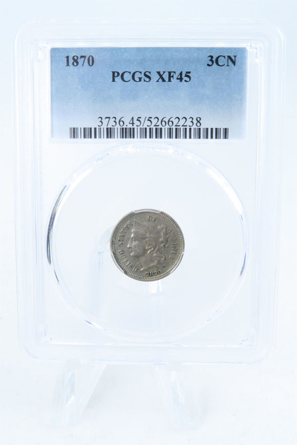 1870-P PCGS XF45 Three (3) Cent Nickel Business Strike 3CN