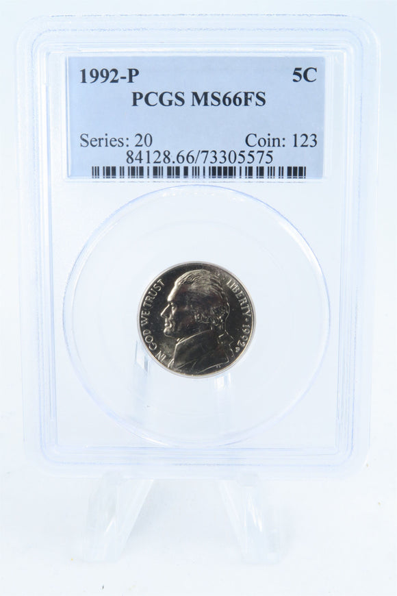 1992-P PCGS MS66FS Jefferson Nickel Full Steps Business Strike 5C