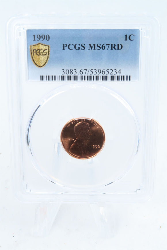 1990-P PCGS MS67RD Lincoln Memorial Cent Business Strike 1C