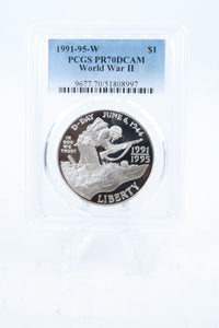 1991-95-W PCGS PR70DCAM World War II Silver Modern Commemorative Dollar Proof