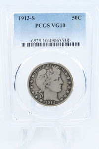 1913-S PCGS VG10 Barber Half Dollar Business Strike 50C