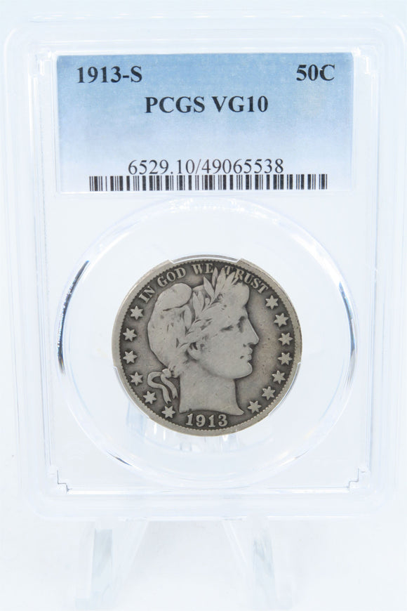 1913-S PCGS VG10 Barber Half Dollar Business Strike 50C