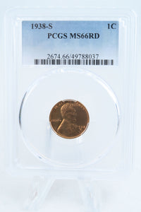 1938-S PCGS MS66RD Lincoln Wheat Cent Business Strike 1C