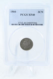 1866-P PCGS XF40 Three (3) Cent Nickel Business Strike 3CN