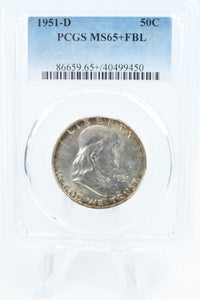 1951-D PCGS MS65+FBL Franklin Half Dollar Full Bell Lines 50C