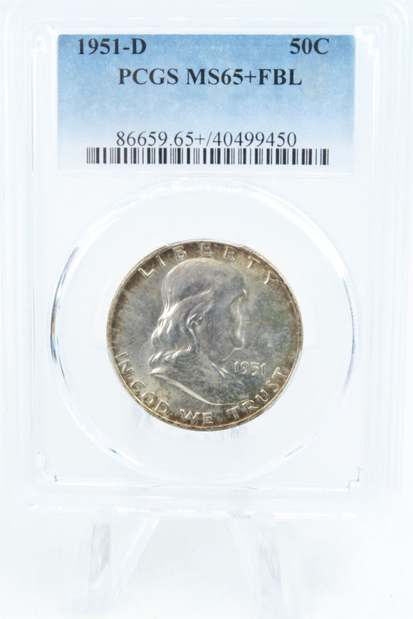 1951-D PCGS MS65+FBL Franklin Half Dollar Full Bell Lines 50C