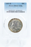 1951-D PCGS MS65+FBL Franklin Half Dollar Full Bell Lines 50C