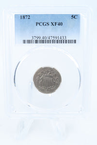 1872-P PCGS XF40 Shield Nickel Business Strike 5C