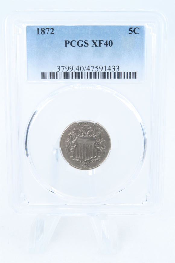 1872-P PCGS XF40 Shield Nickel Business Strike 5C