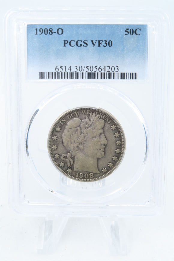 1908-O PCGS VF30 Barber Half Dollar Business Strike 50C