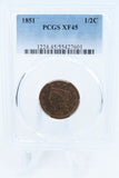1851-P PCGS XF45BN Braided Hair Half Cent Business Strike 1/2C