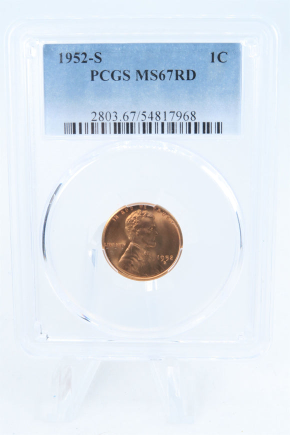 1952-S PCGS MS67RD Lincoln Wheat Cent Business Strike 1C