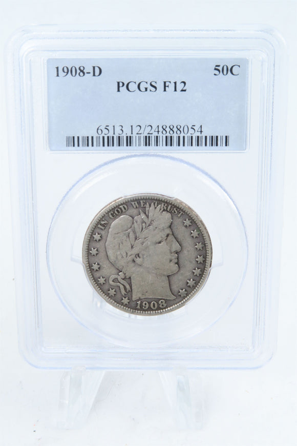 1908-D PCGS F12 Barber Half Dollar Business Strike 50C