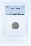 1867-P PCGS AU55 Three (3) Cent Nickel Business Strike 3CN