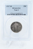 1917-D PCGS F12 Type 2 Standling Liberty Quarter Business Strike 25C