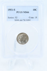 1951-S PCGS MS66 Roosevelt Dime Business Strike 10C