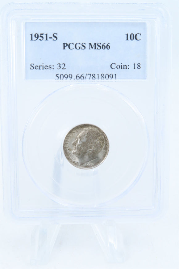 1951-S PCGS MS66 Roosevelt Dime Business Strike 10C