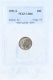 1951-S PCGS MS66 Roosevelt Dime Business Strike 10C