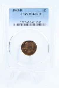 1945-D PCGS MS67RD Lincoln Wheat Cent Business Strike 1C