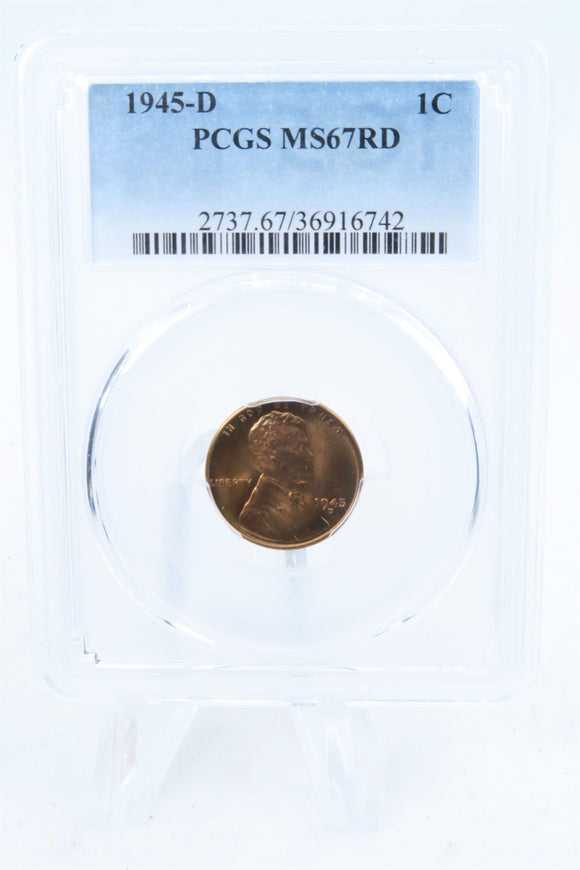 1945-D PCGS MS67RD Lincoln Wheat Cent Business Strike 1C