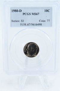 1980-D PCGS MS67 Roosevelt Dime Business Strike 10C