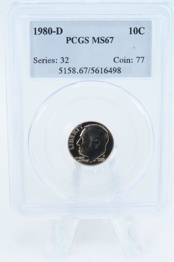1980-D PCGS MS67 Roosevelt Dime Business Strike 10C