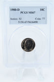 1980-D PCGS MS67 Roosevelt Dime Business Strike 10C