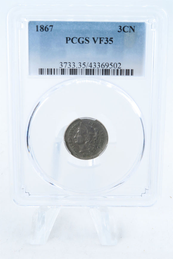 1867-P PCGS VF35 Three (3) Cent Nickel Business Strike 3CN