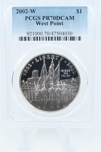 2002-W PCGS PR70DCAM West Point Silver Modern Commemorative Dollar Proof