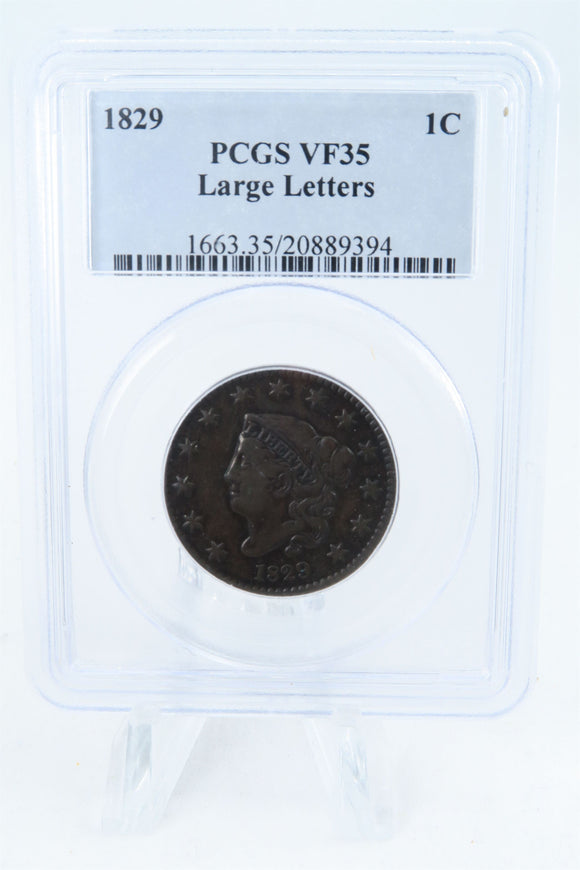 1829-P PCGS VF35BN Large Letters Coronet Head Cent Business Strike 1C