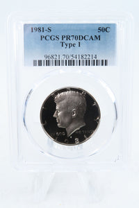 1981-S PCGS PR70DCAM Type 1 Kennedy Half Dollar Proof 50C
