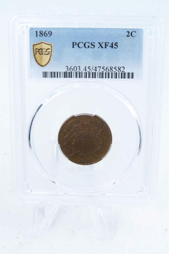 1869-P PCGS XF45BN Two (2) Cent Piece Business Strike 2C