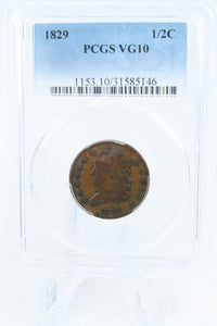1829-P PCGS VG10BN Classic Head Half Cent Business Strike