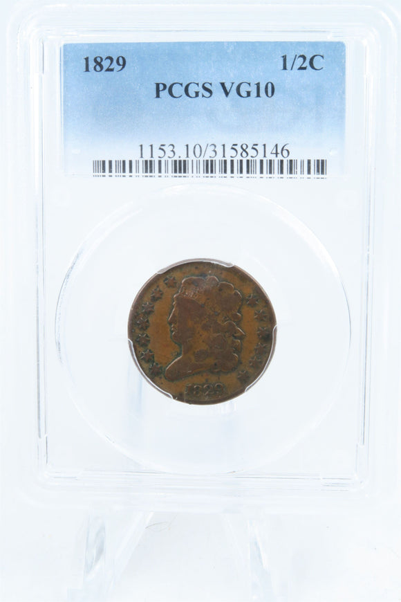 1829-P PCGS VG10BN Classic Head Half Cent Business Strike